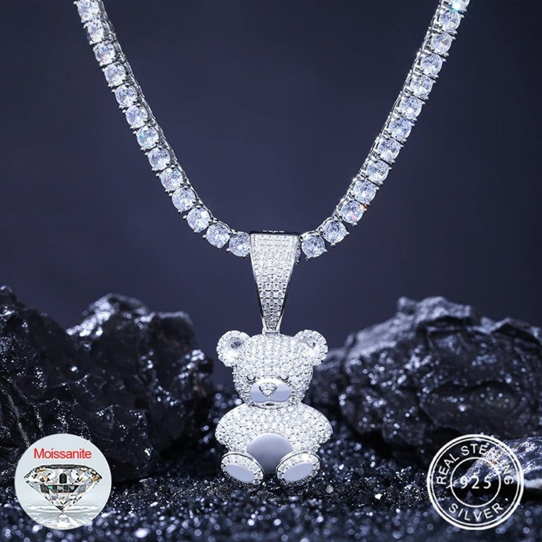 Moissanite Bear Pendant Necklace – Lovely Animal Design | Fashion Jewelry Gift for Women & Men Birthday Party Anniversary