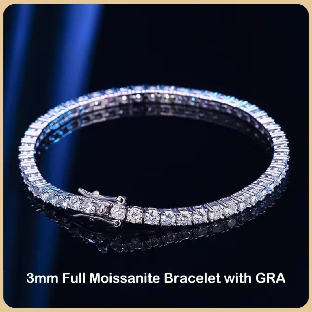 Moissanite Bracelet – 0.1ct 3mm D VVS1 with GRA Certificate | 925 Sterling Silver Sparkling Wedding Party Fine Jewelry for Women & Men