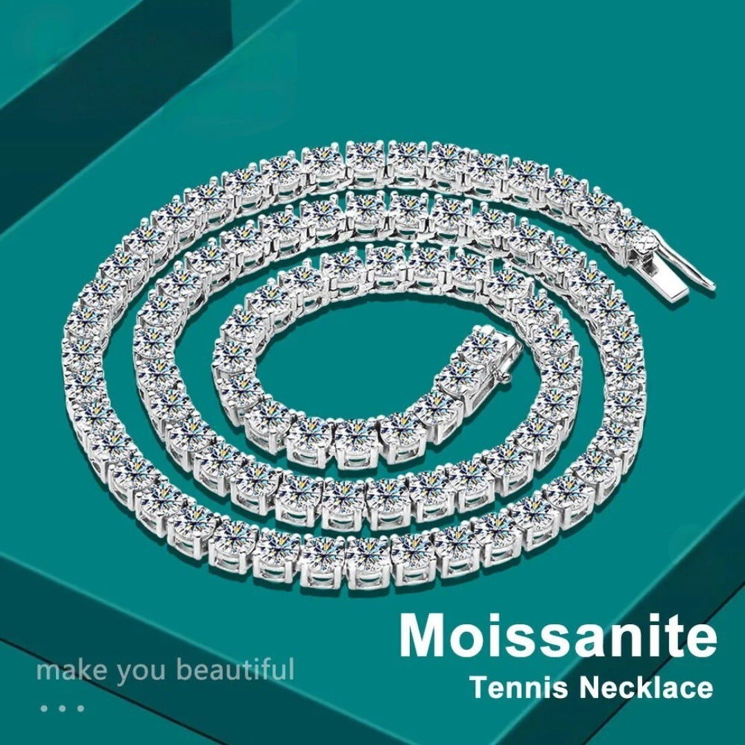 Moissanite Tennis Necklace – D Color | 925 Sterling Silver 18k Gold Plated Hip Hop Party Jewelry for Men & Women