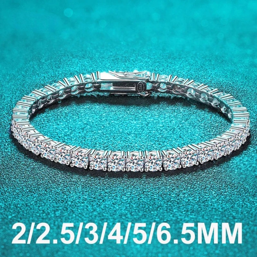 Moissanite Tennis Bracelet – 2mm–6.5mm | Platinum Plated 925 Sterling Silver Wedding Jewelry Christmas Gift for Men & Women