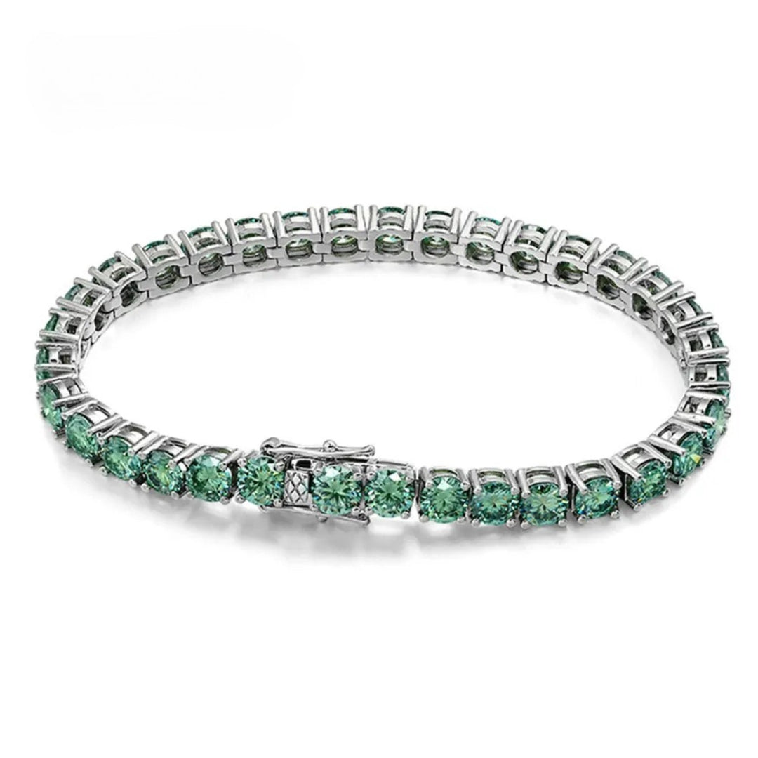 Green Moissanite Tennis Bracelet – D VVS with GRA Certificate | 925 Sterling Silver Lab Diamond Wedding Jewelry for Men & Women