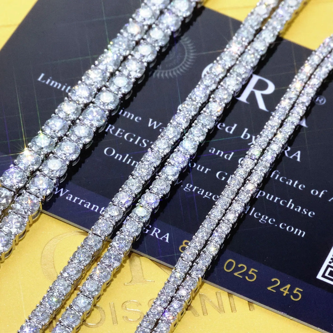 Moissanite Tennis Chain Necklace – 2mm–5mm | 925 Sterling Silver Iced Out VVS Pass Diamond Tester Fine Jewelry for Men & Women