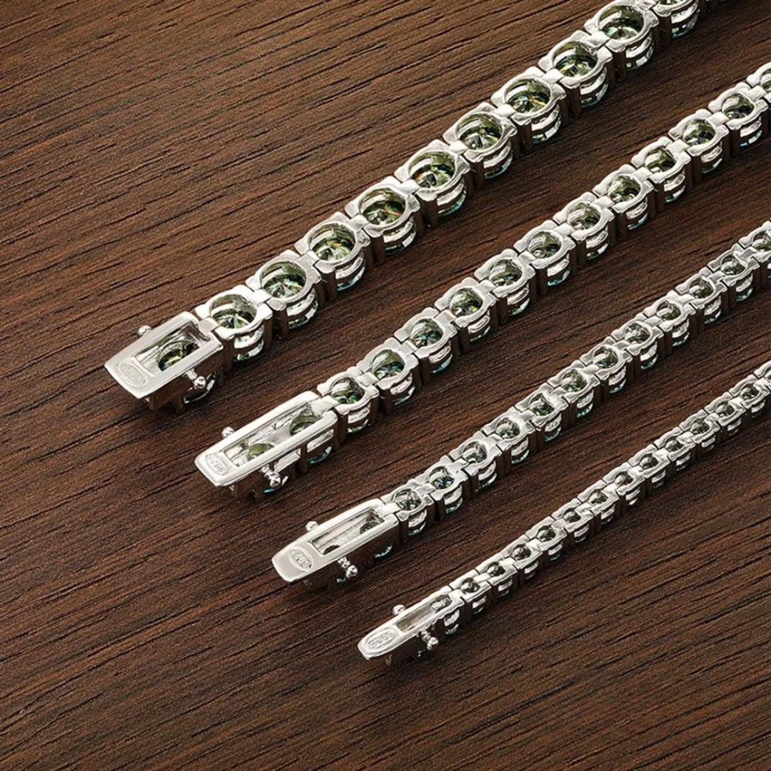 Green Moissanite Tennis Bracelet – D VVS with GRA Certificate | 925 Sterling Silver Lab Diamond Wedding Jewelry for Men & Women
