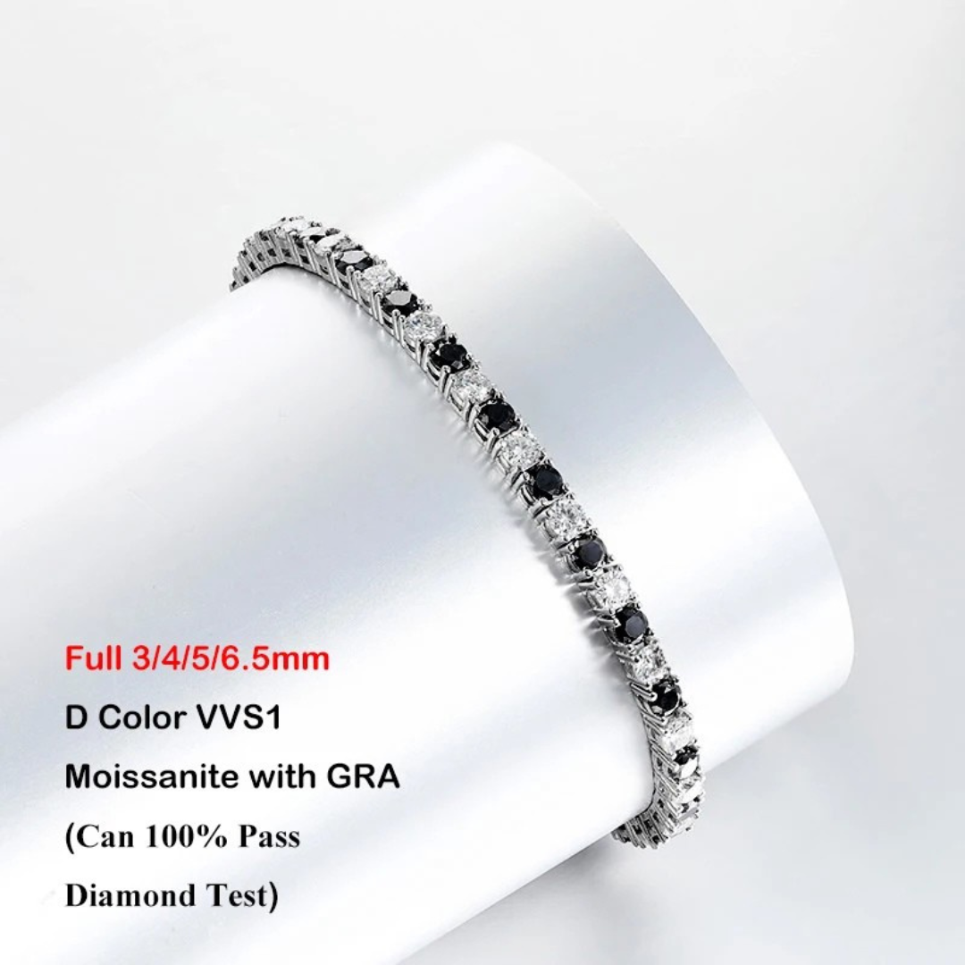 Moissanite Tennis Bracelet – D Color Blue, Green, White | 3mm–6.5mm | 925 Sterling Silver Diamond Link for Men & Women