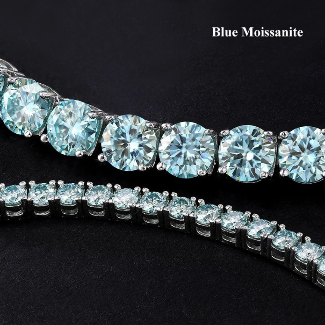Moissanite Tennis Bracelet – D Color Blue, Green, White | 3mm–6.5mm | 925 Sterling Silver Diamond Link for Men & Women
