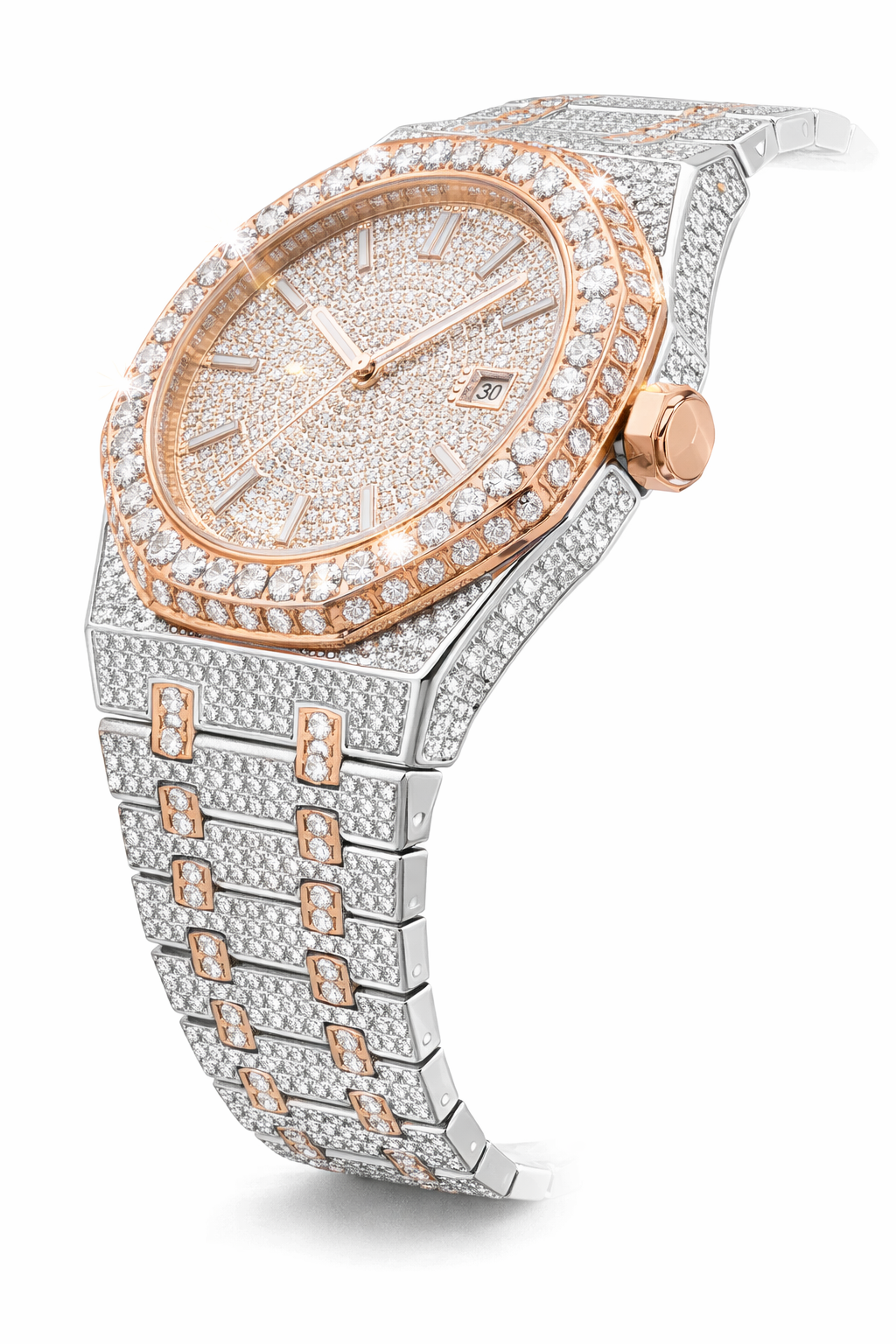 44mm Bust down 2 tone Moissanite watch