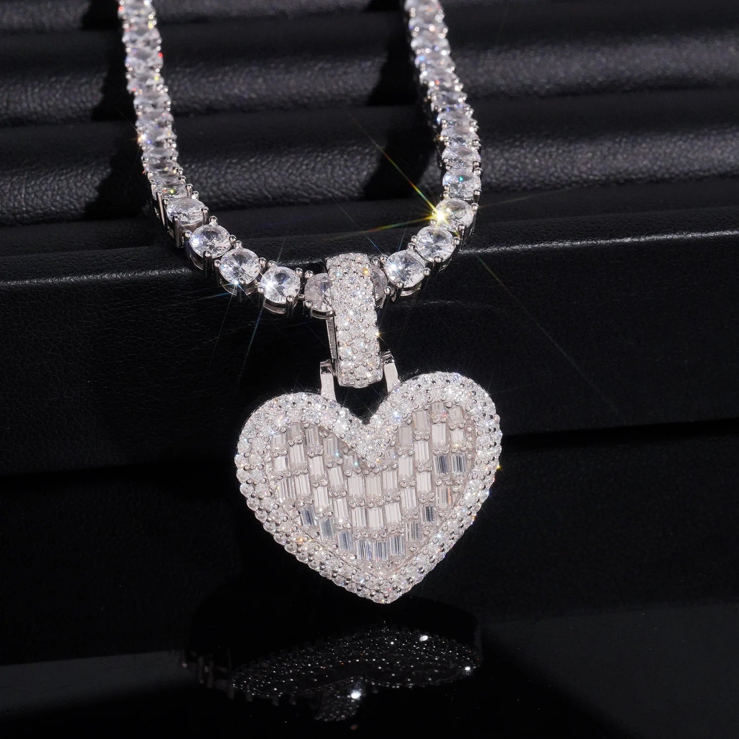 Moissanite Heart Pendant – Hip Hop Design with Certificate | 925 Sterling Silver Fits 3mm Tennis Chain