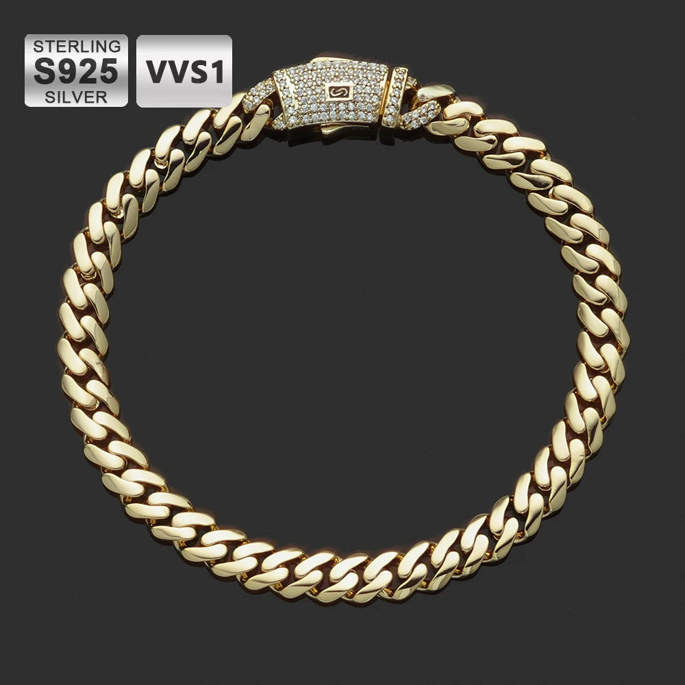 Moissanite Monaco Chain Choker Necklace – Thick Iced Out Diamond Clasp 14K Gold Plated | 925 Sterling Silver Cuban Link Jewelry for Men