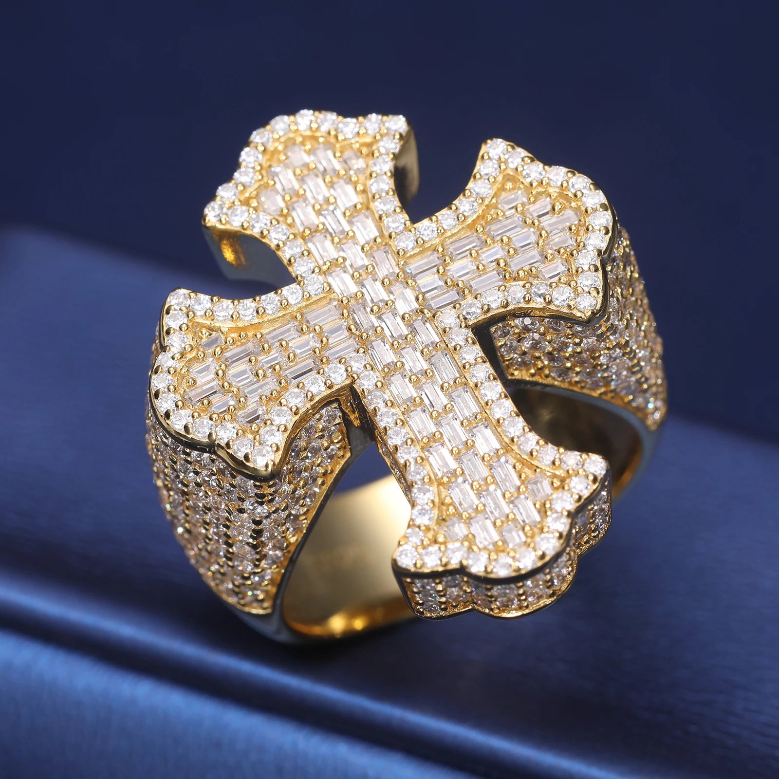 Moissanite Cross Ring – Baguette Iced Out | S925 Sterling Silver Luxury Hip Hop Jewelry for Men & Women