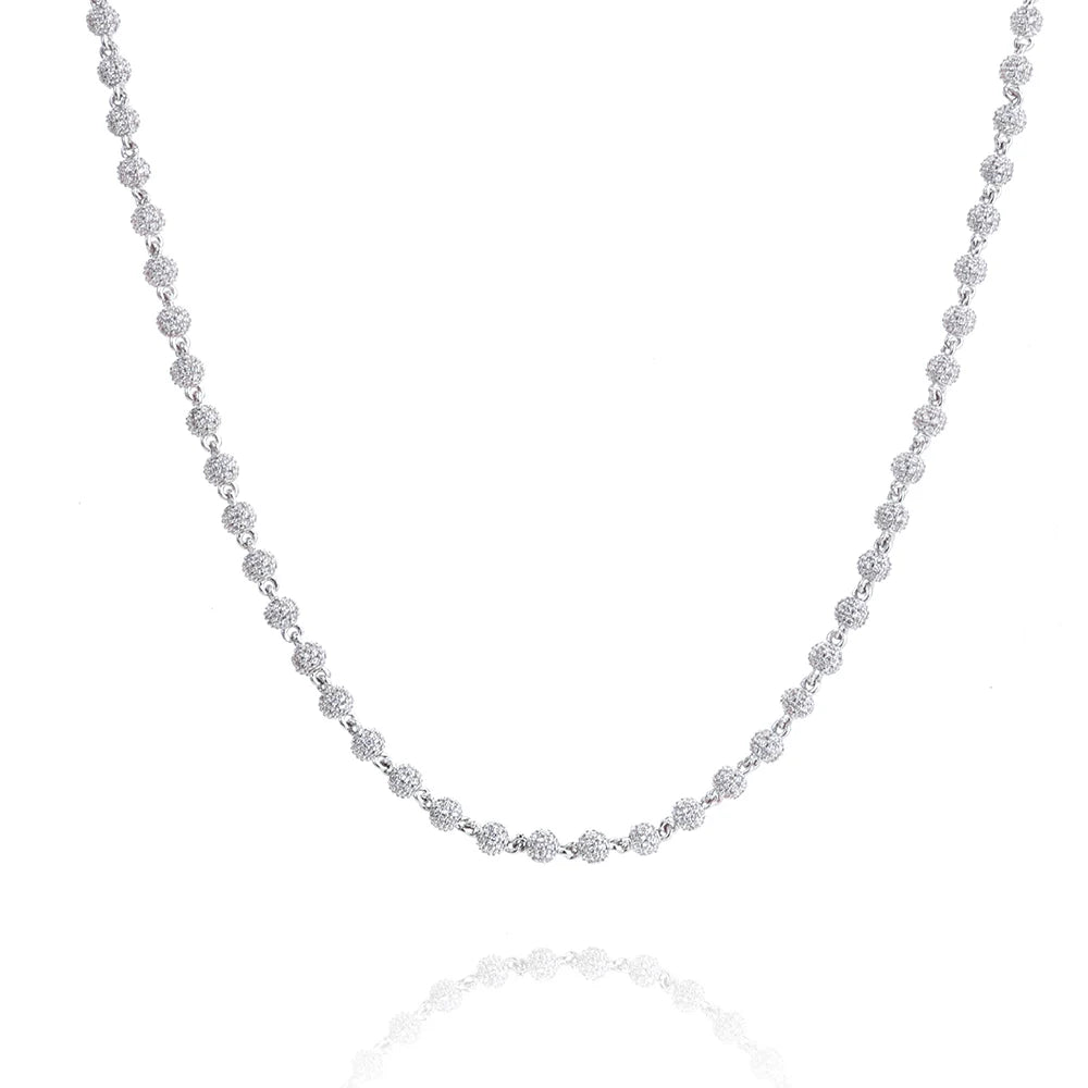 Moissanite Bead Chain Necklace – 4mm Cuban Hip Hop Jewelry Gift | 925 Sterling Silver for Women