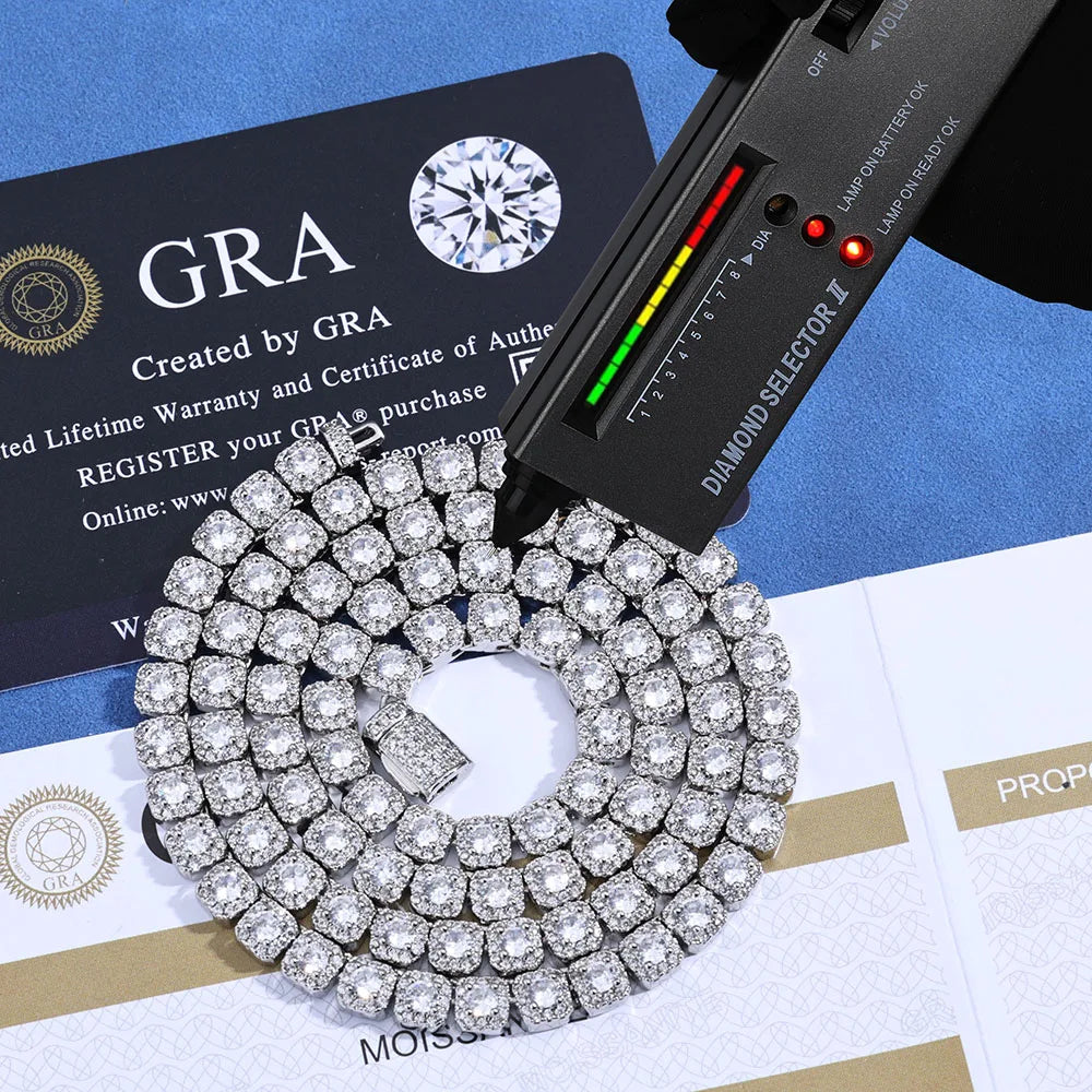Moissanite Tennis Chain Necklace – 5mm Luxury Custom VVS Diamond Cluster | 925 Sterling Silver Jewelry