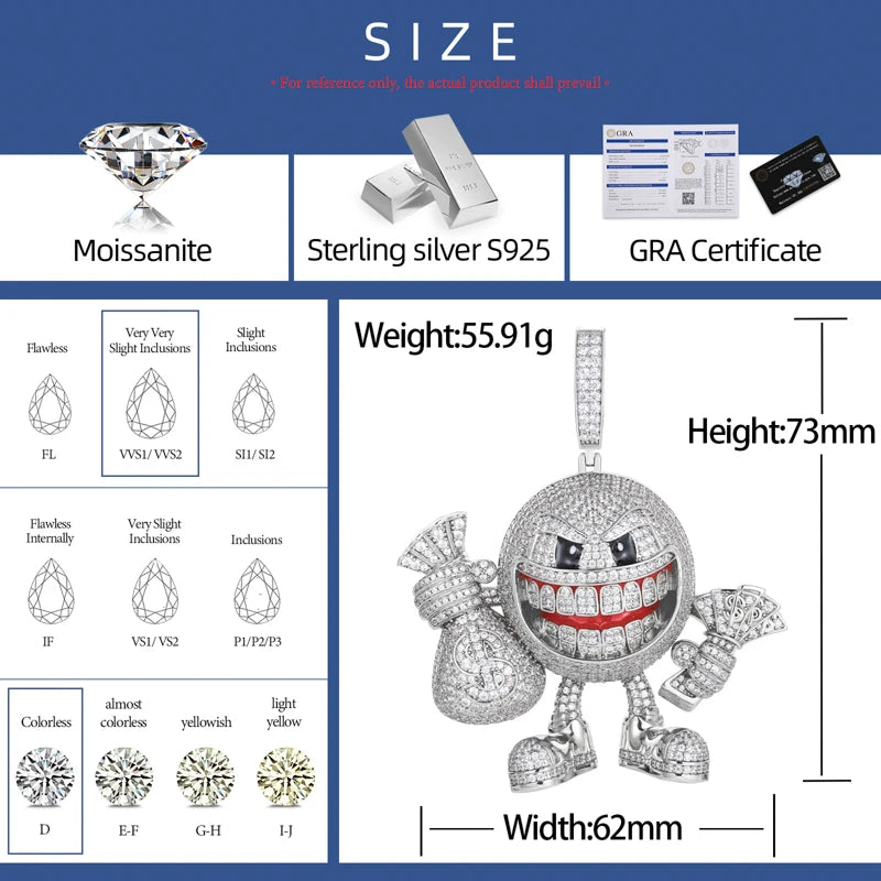 Moissanite Money Bag Pendant – Iced Out Hip Hop Bling | 925 Sterling Silver Jewelry for Men & Women