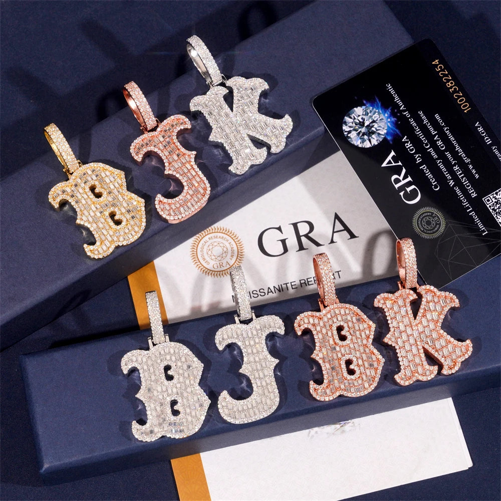 Moissanite Letter Pendant – Hip Hop Design with GRA Certificate | 925 Sterling Silver Fits 10mm Tennis Chain