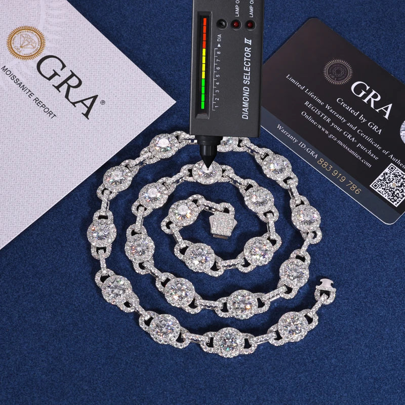 Moissanite Necklace – Iced Out D Color Hip Hop Link Chain with GRA Certificate | 925 Sterling Silver Diamond Jewelry for Men & Women