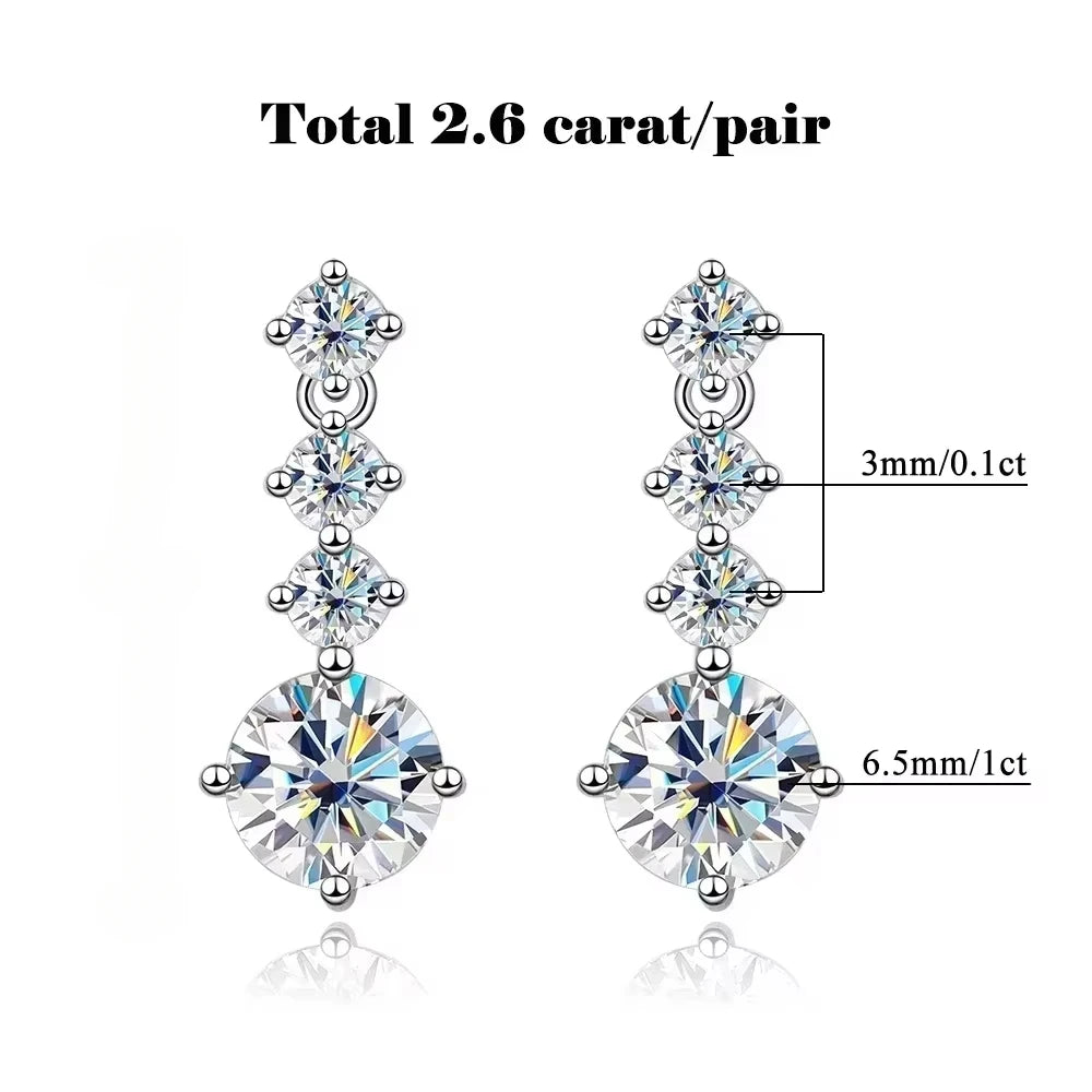 Moissanite Drop Earrings – 2.6cttw GRA Certified Bridal Dangle Design | 925 Sterling Silver Wedding Jewelry Gift for Women