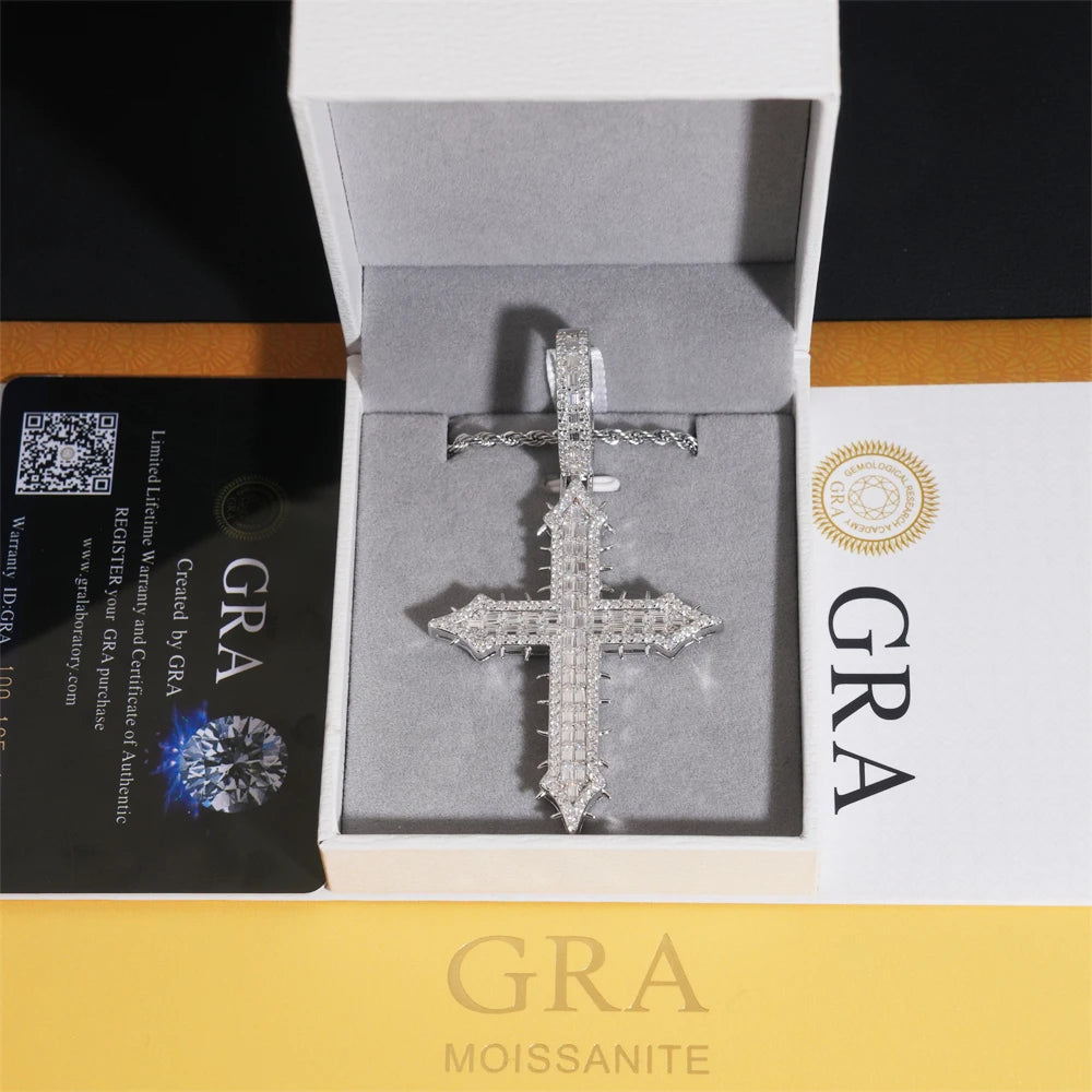 Moissanite Cross Pendant – Punk Design GRA Certified | 925 Sterling Silver Fits 10mm Tennis Chain