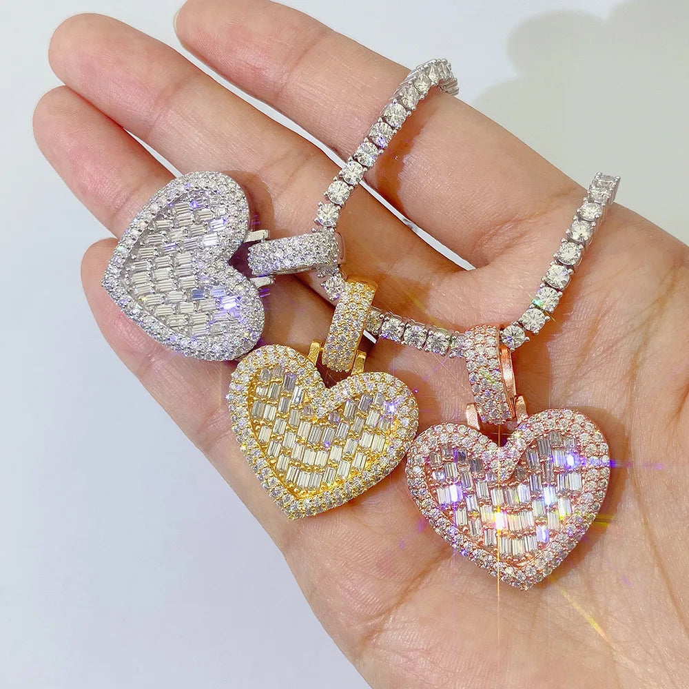 Moissanite Heart Pendant – Hip Hop Design with Certificate | 925 Sterling Silver Fits 3mm Tennis Chain