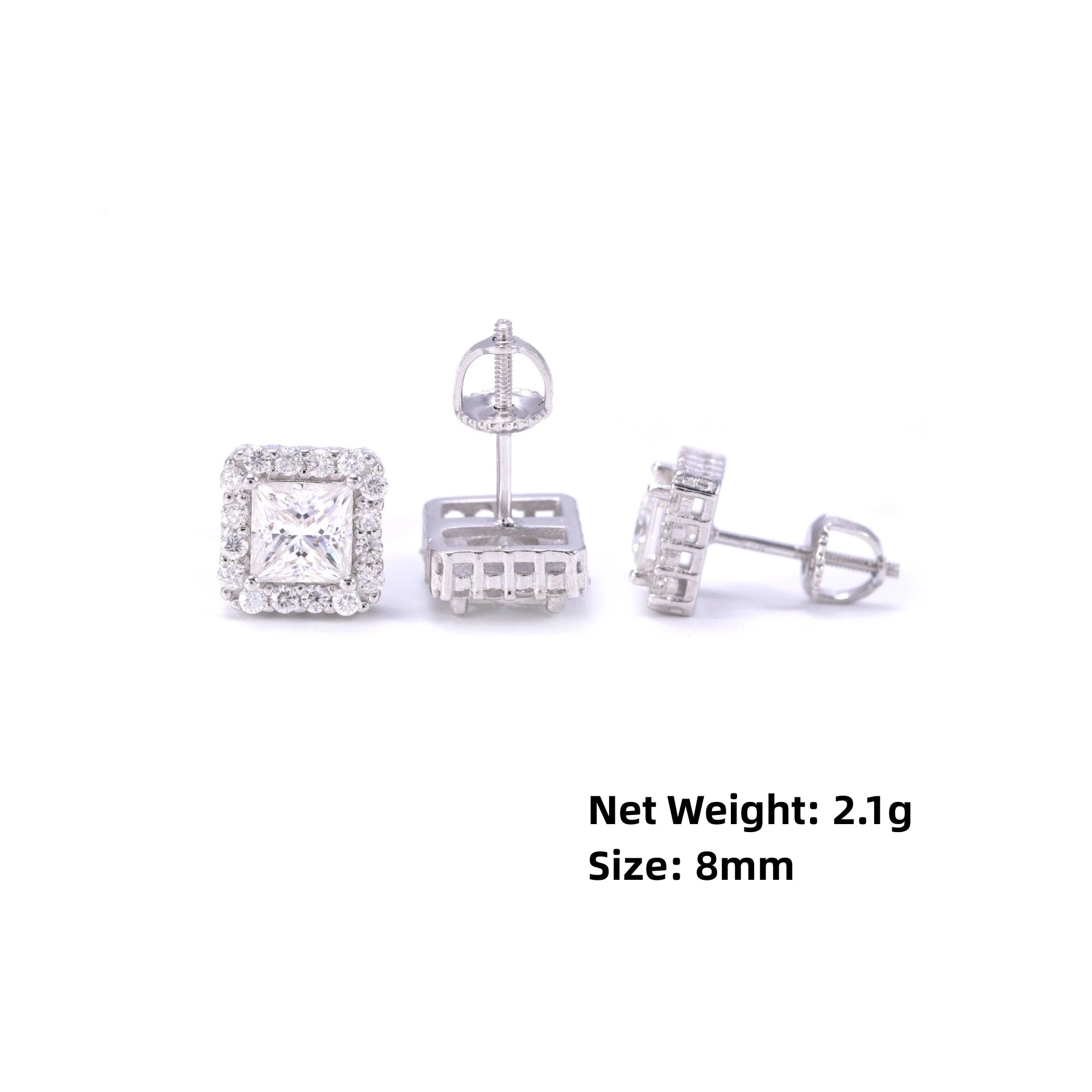 Moissanite Stud Earrings – Princess Cut D Color Main Stone with Certificate | S925 Sterling Silver Fine Jewelry Gifts