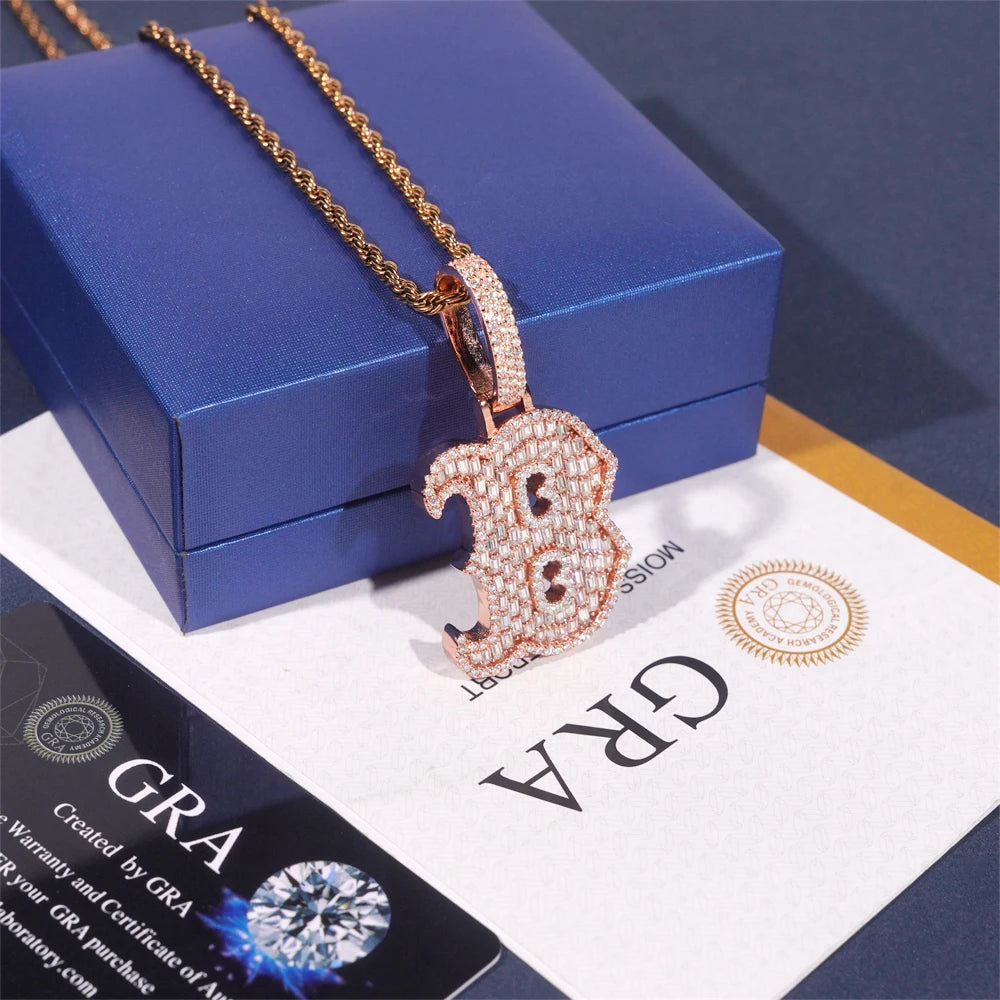 Moissanite Letter Pendant – Hip Hop Design with GRA Certificate | 925 Sterling Silver Fits 10mm Tennis Chain