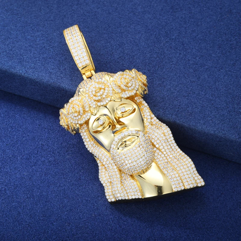 Moissanite Jesus Head Pendant Necklace – Iced Out VVS | 925 Sterling Silver Hip Hop Christian Jewelry for Men & Women