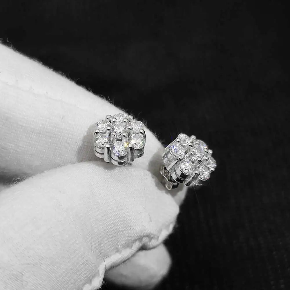 Moissanite Cluster Flower Earrings – VVS Stud Earrings with GRA Certificate | 925 Sterling Silver Hip Hop Jewelry