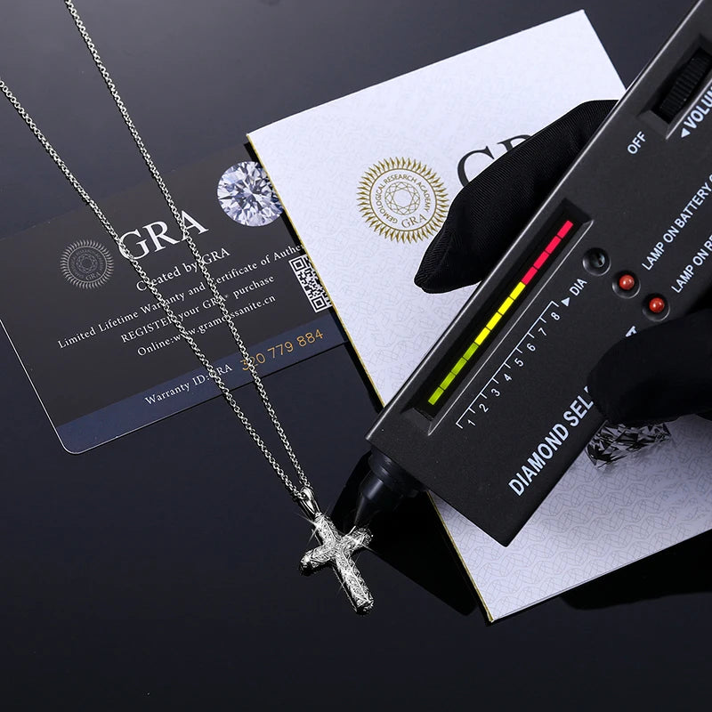 Moissanite Cross Pendant Necklace – Pass Diamond Test | 925 Sterling Silver Fine Jewelry for Men & Women