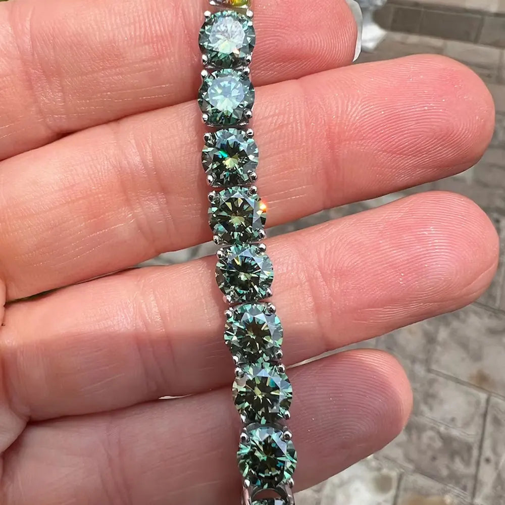 Green Moissanite Tennis Bracelet – D VVS with GRA Certificate | 925 Sterling Silver Lab Diamond Wedding Jewelry for Men & Women