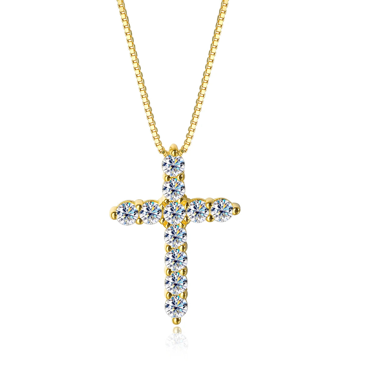 Moissanite Cross Pendant Necklace – D VVS1 | 925 Sterling Silver 18k White Gold Plated Box Chain Fine Jewelry for Women & Men