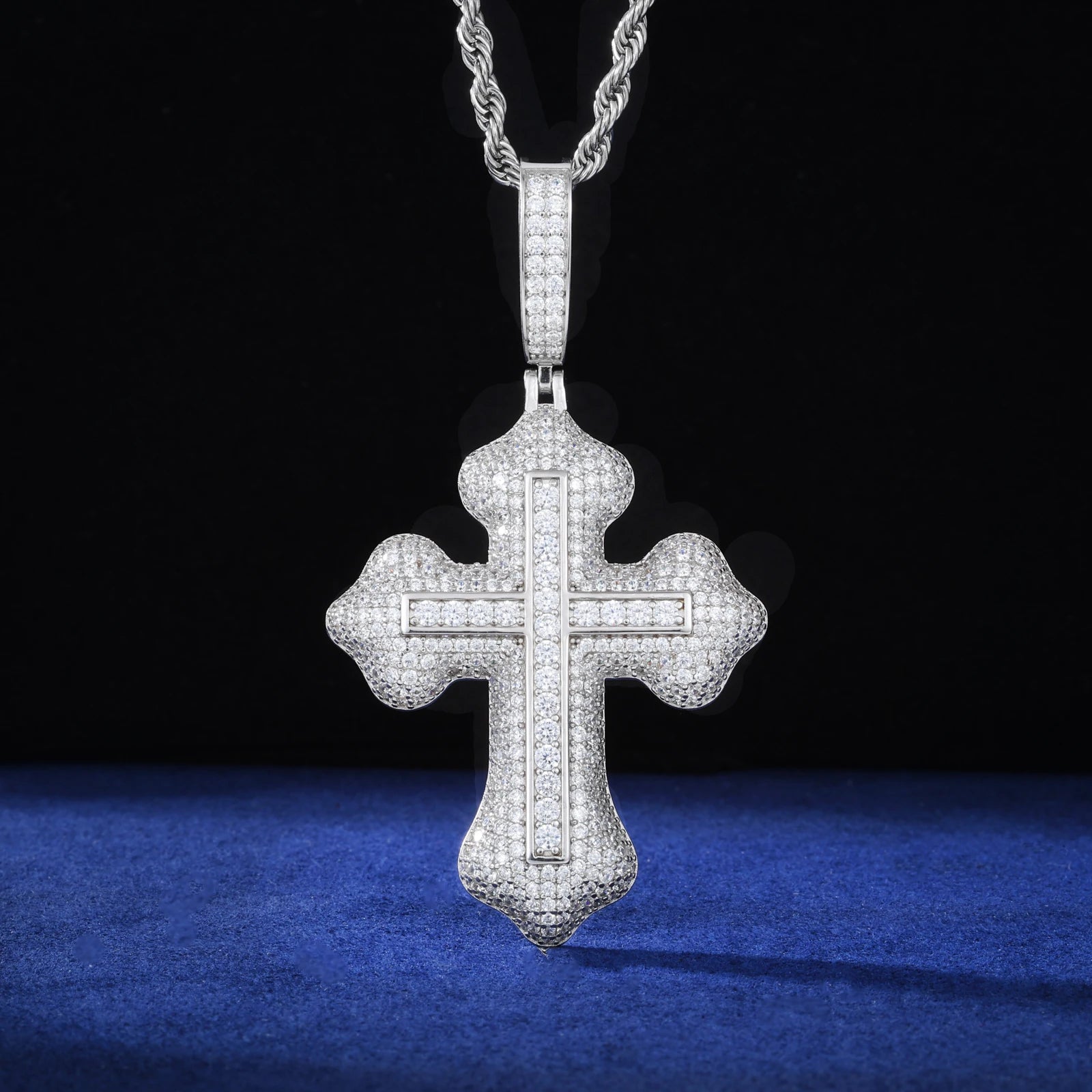 Moissanite Cross Pendant – D VVS Full Iced Out Design | 925 Sterling Silver Hip Hop Jewelry for Men & Women