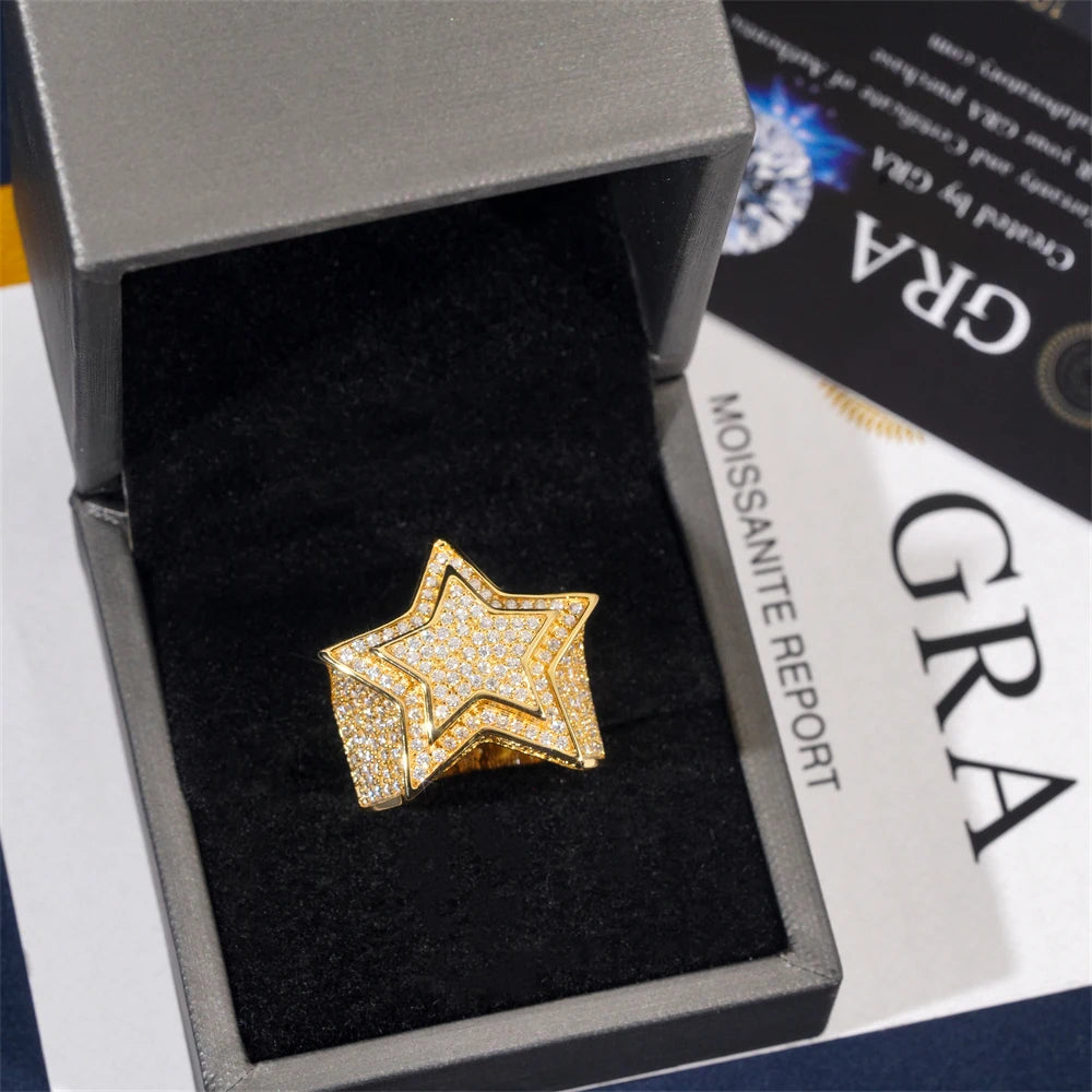 Moissanite Five Pointed Star Ring – D Color Hip Hop Rock Design | 925 Sterling Silver Fine Jewelry Gifts Pass Test