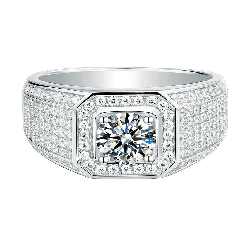 Luxury Moissanite Ring for Men – 1ct 2ct 3ct VVS Iced Out Diamond Ring with GRA Certificate | 925 Sterling Silver Fine Jewelry
