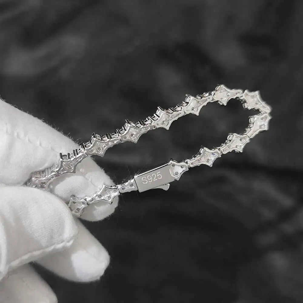 Moissanite Flower Tennis Chain Necklace – 6.5mm Iced Out VVS Hip Hop | 925 Sterling Silver 18K Gold Plated Jewelry