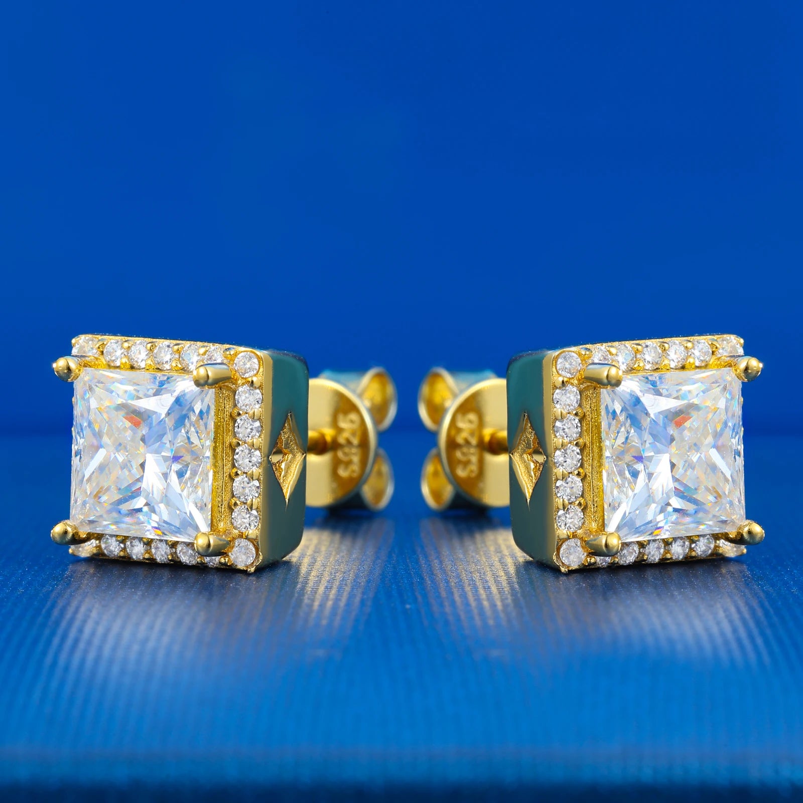 Moissanite Halo Stud Earrings – Princess Cut | 925 Sterling Silver Pass Tester Luxury Jewelry for Men & Women
