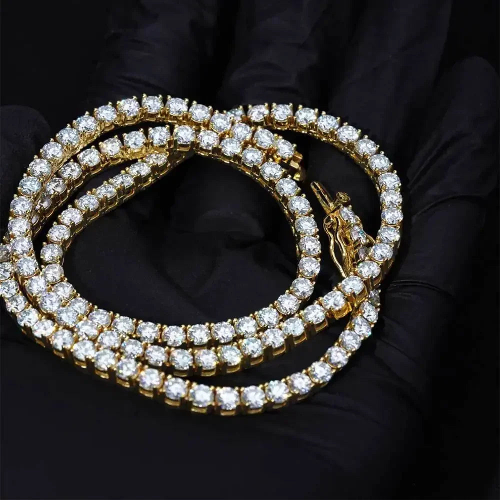 Moissanite Tennis Necklace – Patented Buckle Hip Hop Diamond Tennis Chain | 925 Sterling Silver Jewelry for Women & Men