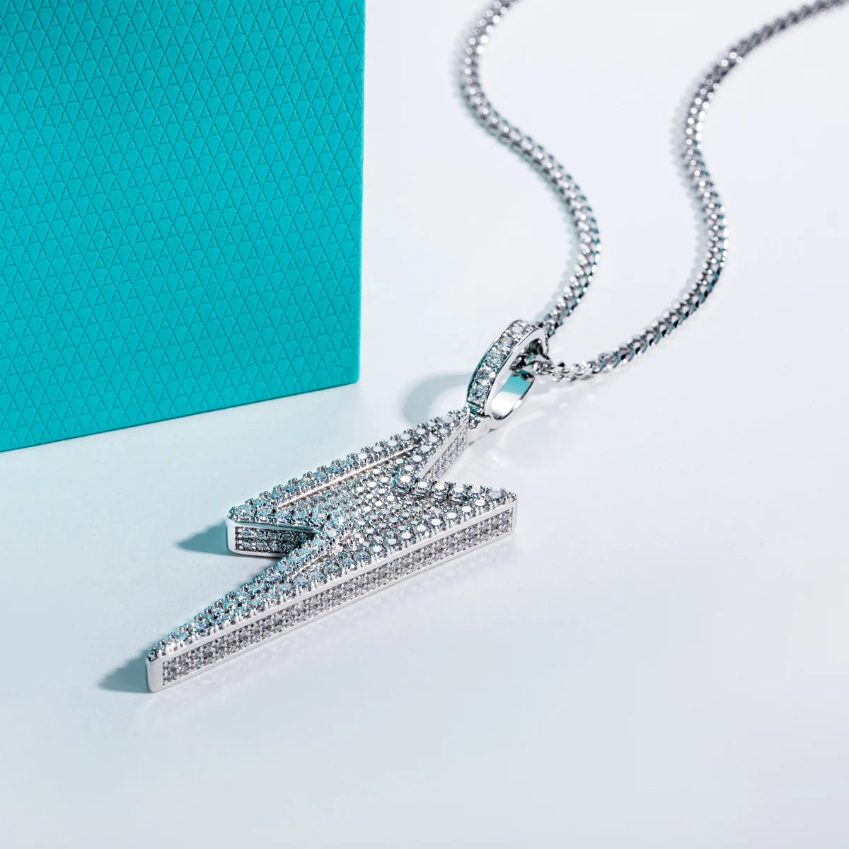 Moissanite Lightning Pendant Necklace – Hip Hop Statement Jewelry | 925 Sterling Silver Chain 60cm Dope Gift for Men & Women