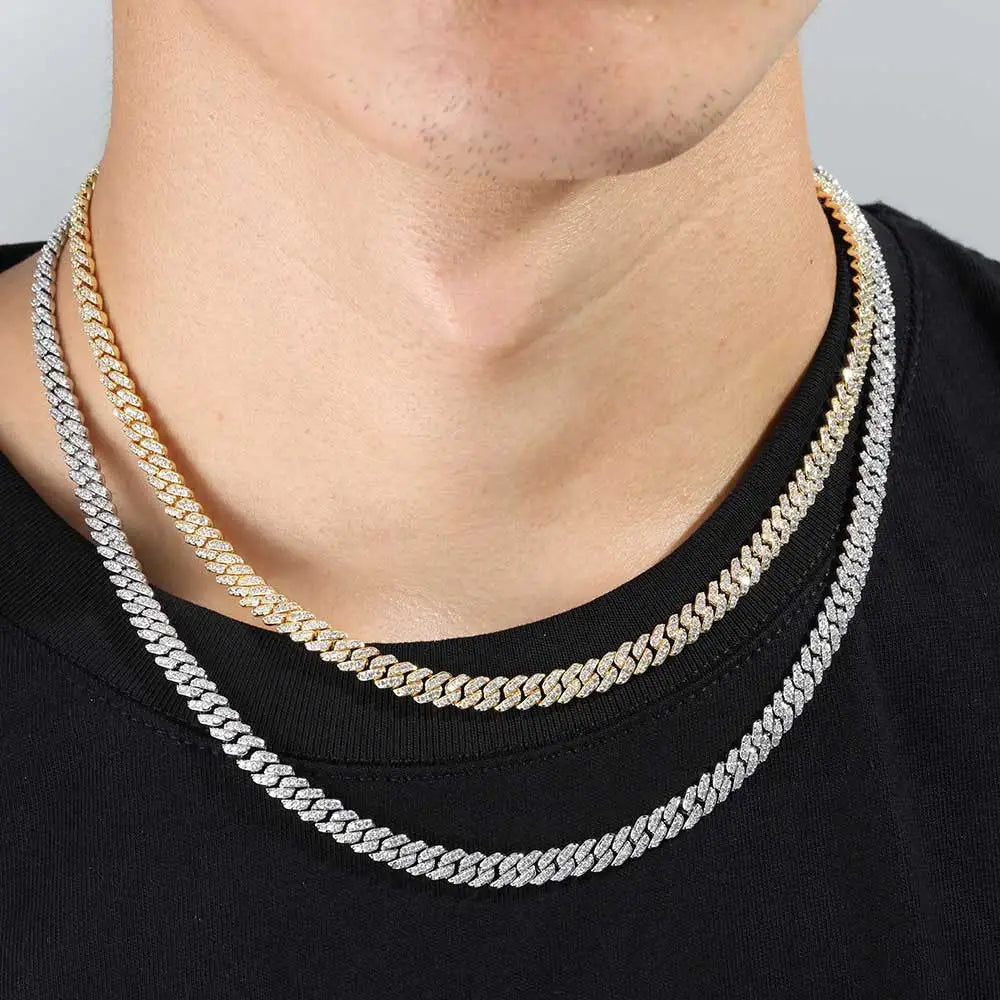 Moissanite Cuban Link Chain Necklace – 6mm VVS Diamond Iced Out Pass Test Single Row | 925 Sterling Silver Jewelry for Women