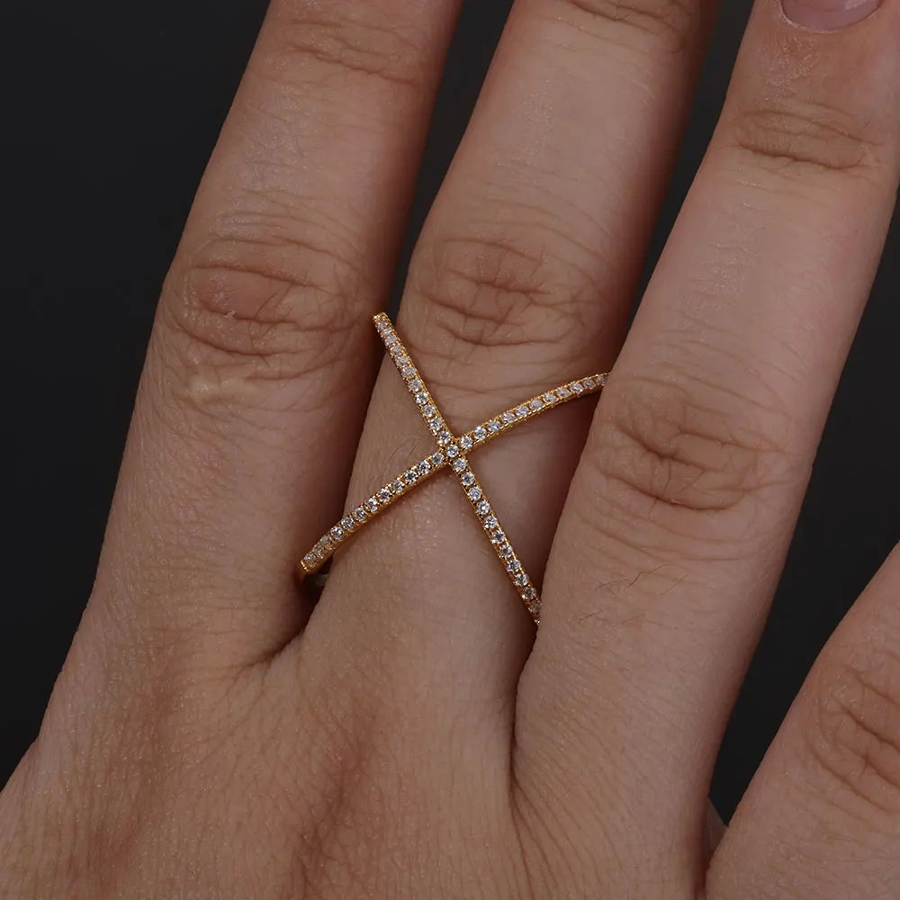 Moissanite Cross Ring – 0.25CT D Color VVS Diamond Wedding Band | 925 Sterling Silver Fine Jewelry for Women