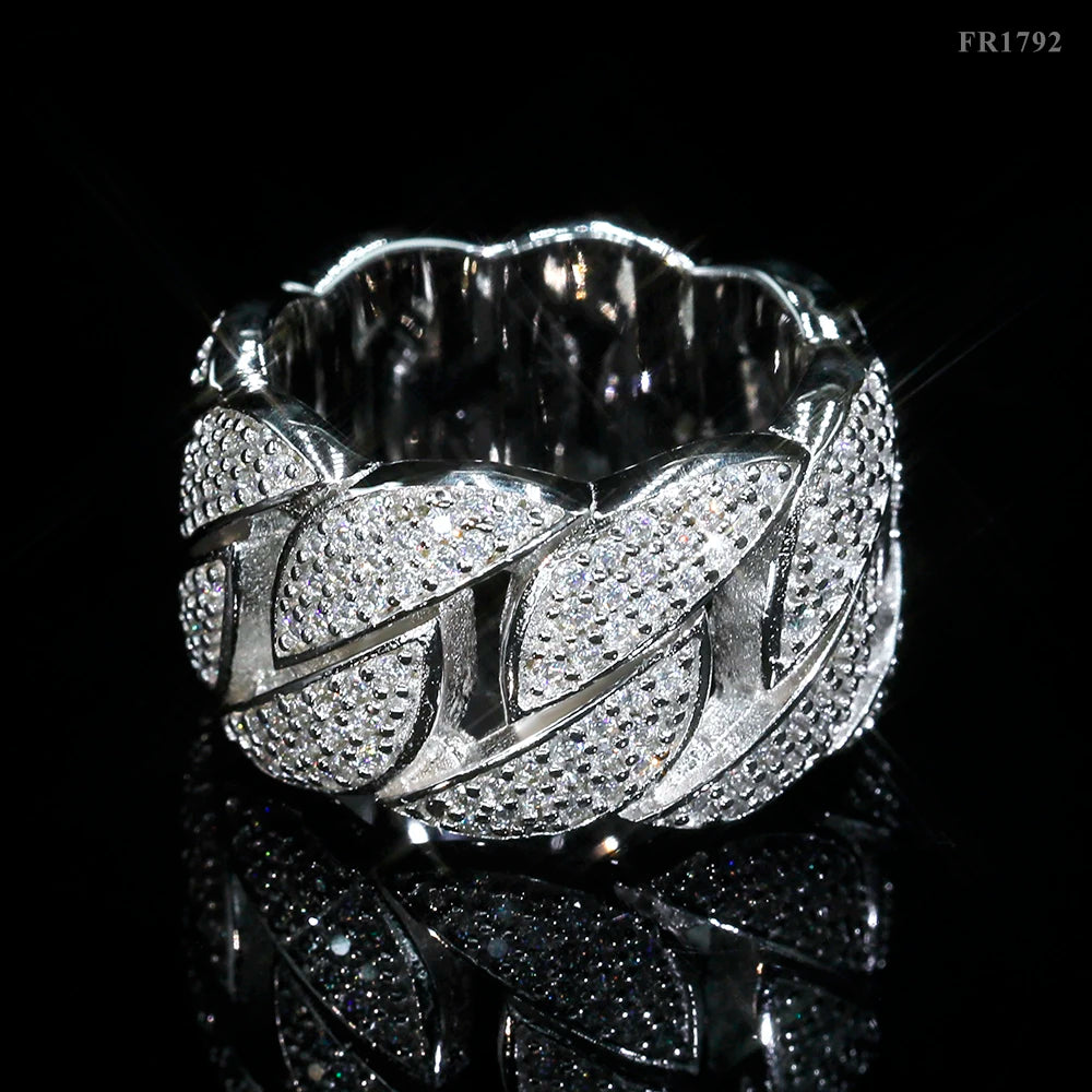 Moissanite Cuban Ring – VVS1 D Color GRA Certified Diamond Band | 925 Sterling Silver Hip Hop Rock Fine Jewelry for Men Pass Test