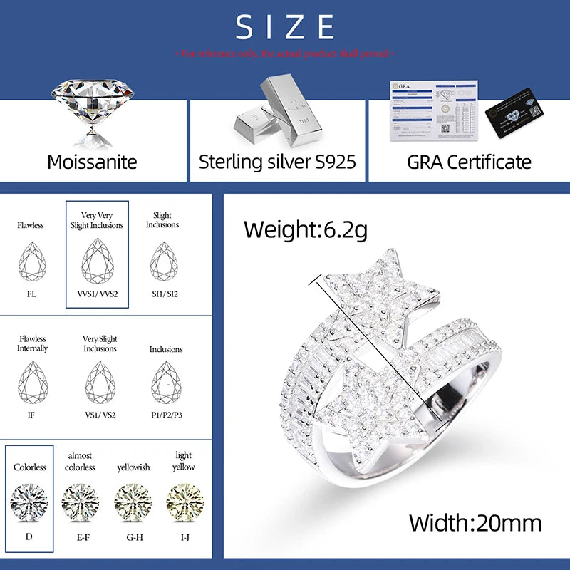 Moissanite Star Ring – Iced Out Design | 925 Sterling Silver Luxury Jewelry for Men & Women