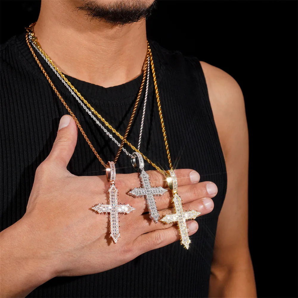 Moissanite Cross Pendant – Punk Design GRA Certified | 925 Sterling Silver Fits 10mm Tennis Chain