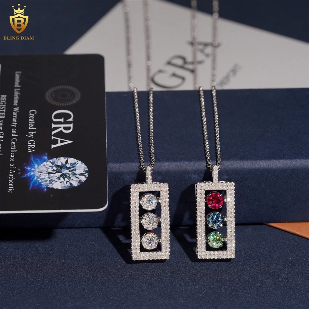 Moissanite Pendant – Colored Hip Hop Design | 925 Sterling Silver with Certificate Not Suitable for Tennis Chains
