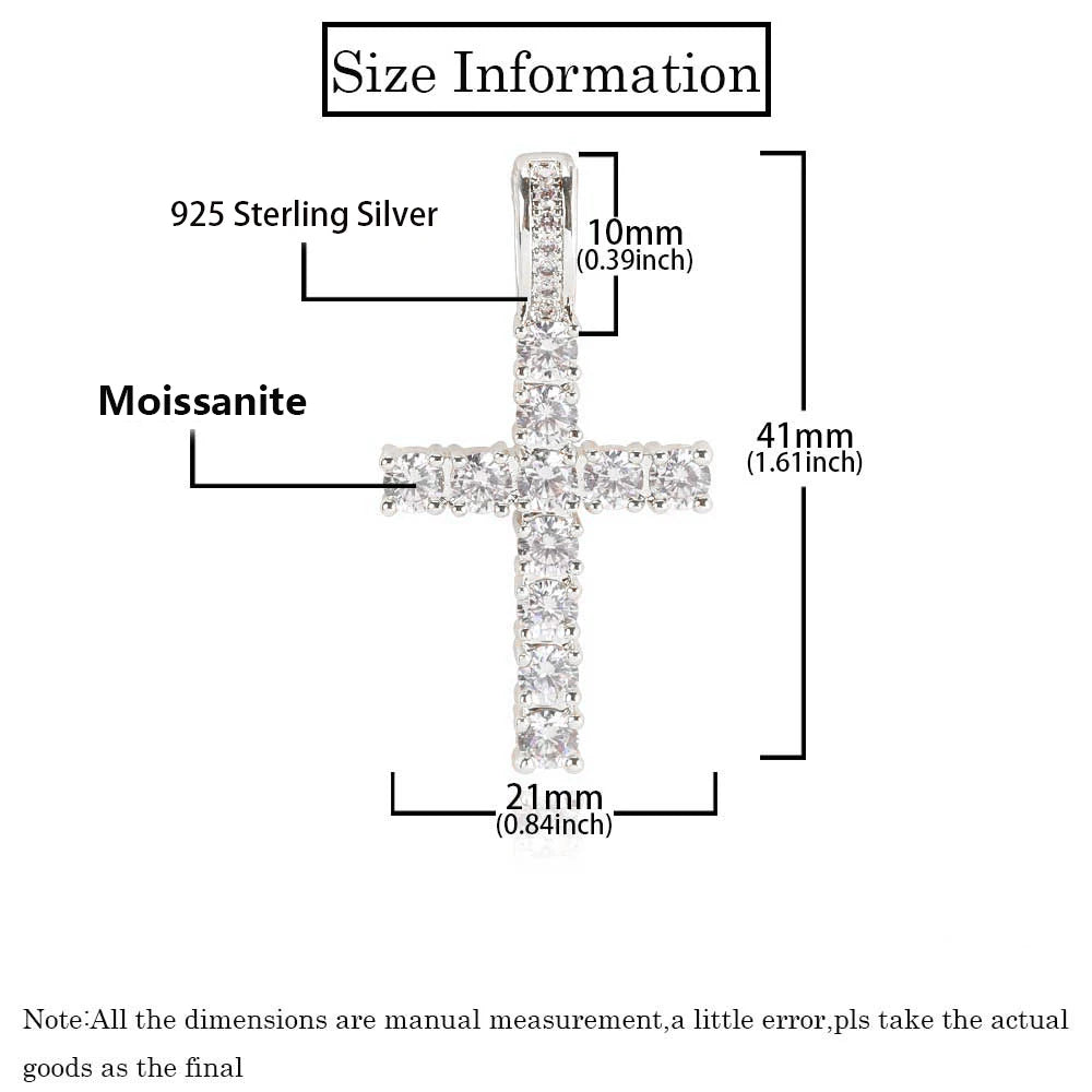 Moissanite Cross Pendant Necklace – Hip Hop VVS Diamond Charm | 925 Sterling Silver No-Fade Fine Jewelry for Men