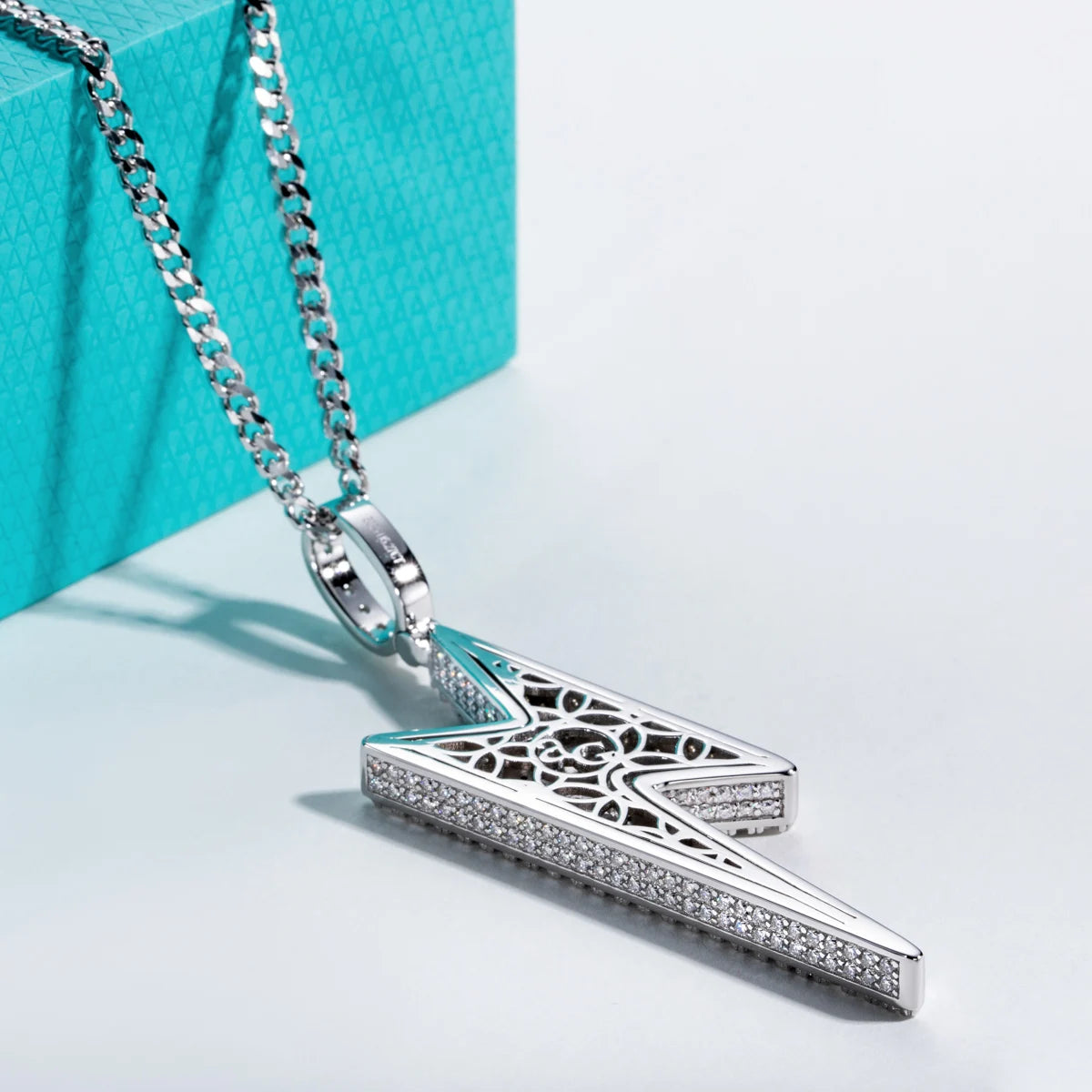 Moissanite Lightning Pendant Necklace – Hip Hop Statement Jewelry | 925 Sterling Silver Chain 60cm Dope Gift for Men & Women