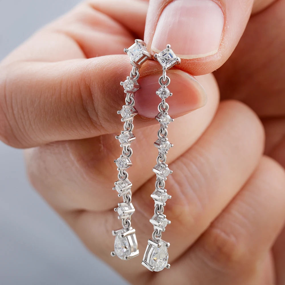 Moissanite Drop Earrings – Pear Cut Lab Diamond Bridal Wedding Jewelry with GRA | 925 Sterling Silver Long Hanging Earrings for Women