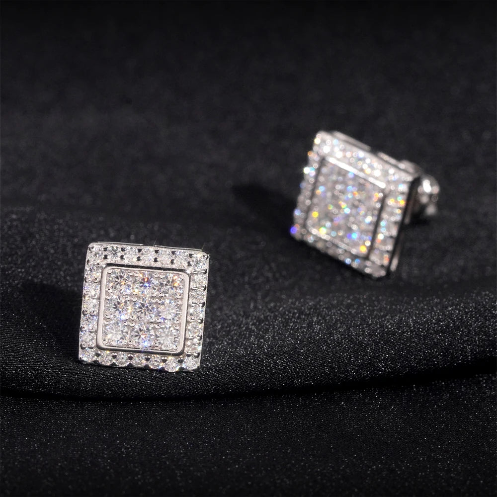 Moissanite Stud Earrings – Square D Color with Certificate | S925 Sterling Silver Fine Jewelry Gifts