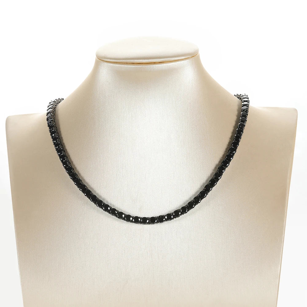 Moissanite Tennis Necklace – 3mm 4mm 5mm 6.5mm Full Black Big Diamond with Certificate | 925 Sterling Silver 18K Gold Plated Fine Jewelry for Women & Men
