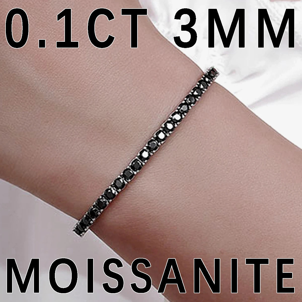 Black Moissanite Tennis Bracelet – 3mm–6.5mm | 925 Sterling Silver Premium Luxury Jewelry Gift for Men & Women
