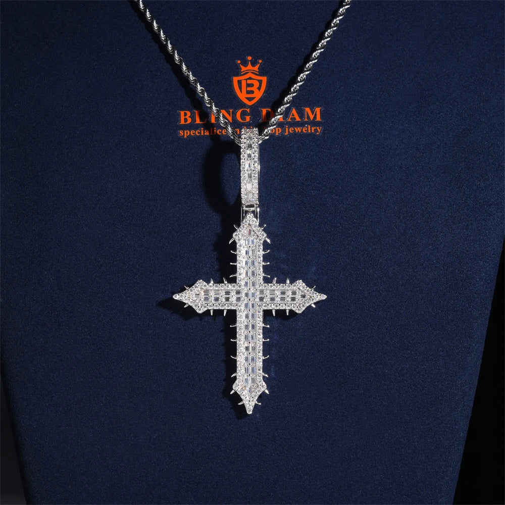 Moissanite Cross Pendant – Punk Design GRA Certified | 925 Sterling Silver Fits 10mm Tennis Chain
