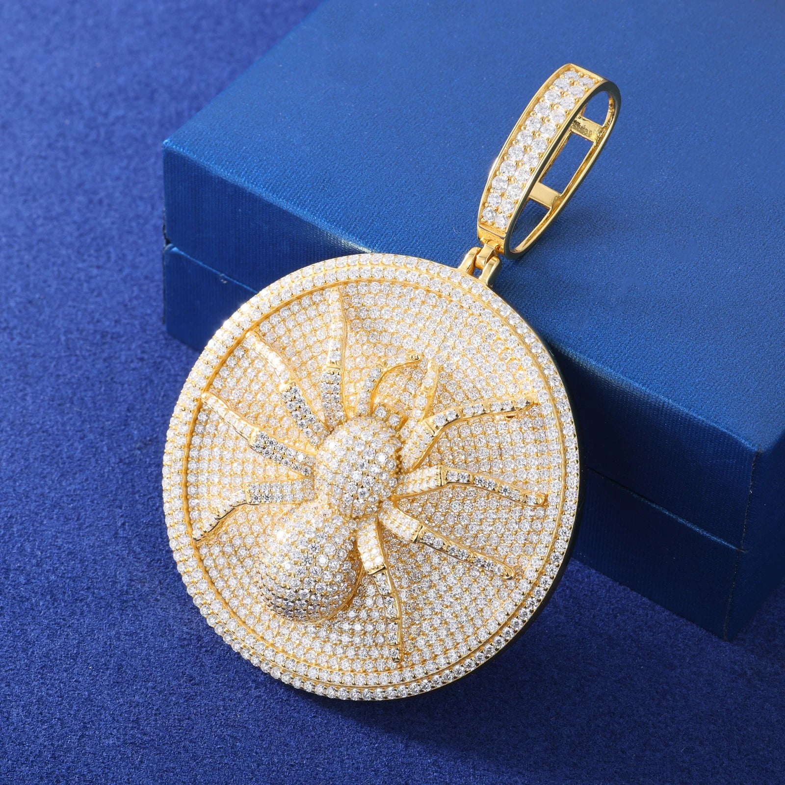 Moissanite Spider Pendant Necklace – Iced Out Round Charm Design | 925 Sterling Silver Hip Hop Jewelry for Men, Passed Diamond Test