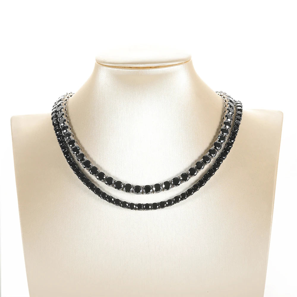 Moissanite Tennis Necklace – 3mm 4mm 5mm 6.5mm Full Black Big Diamond with Certificate | 925 Sterling Silver 18K Gold Plated Fine Jewelry for Women & Men